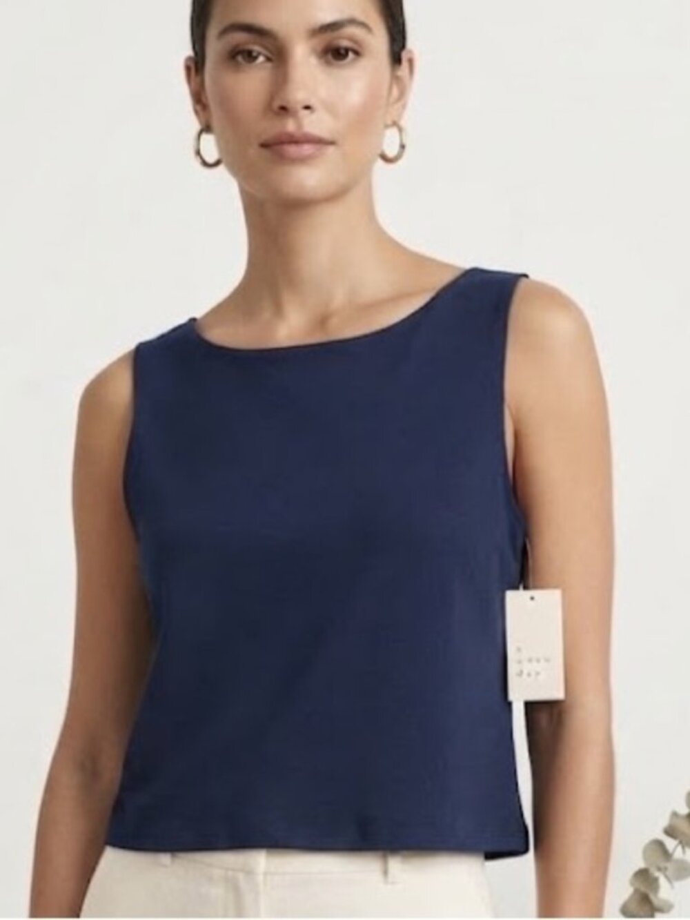 A New Day Navy Blue Sleeveless Tank Top Stretch Blouse Size L NWT